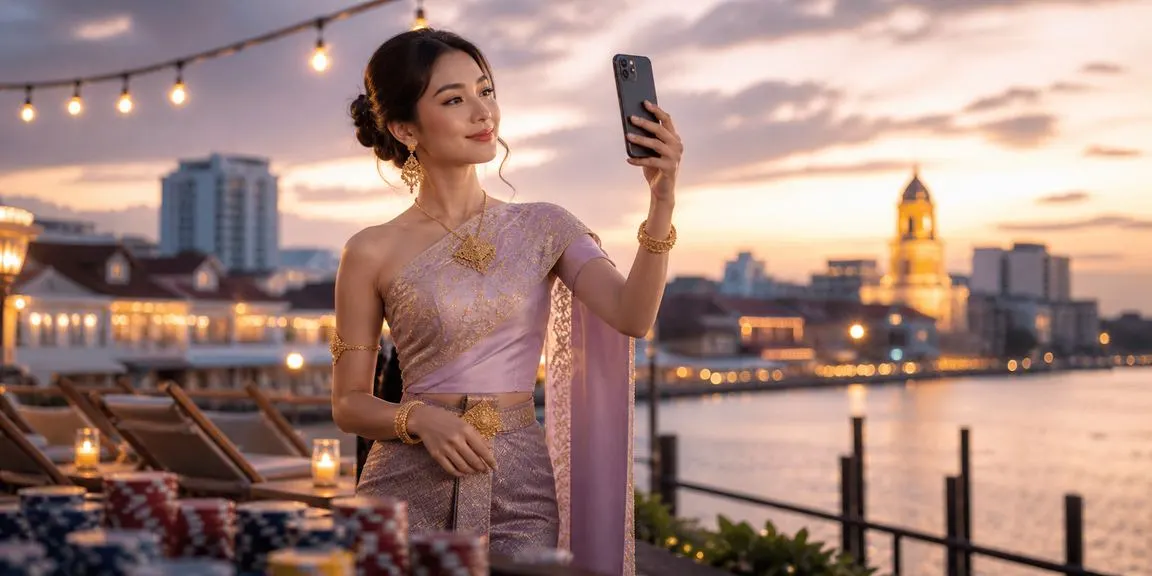 หญิงไทยชุดไทยประยุกต์ที่สงขลา กดสมัครเล่นบาคาร่าผ่านสมาร์ทโฟน