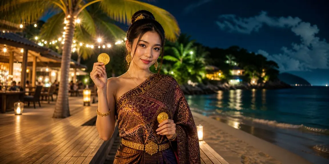 หญิงไทยถือมือถือในบรรยากาศรีสอร์ตทรอปิคอล ประกอบหน้านโยบายความเป็นส่วนตัว thb22